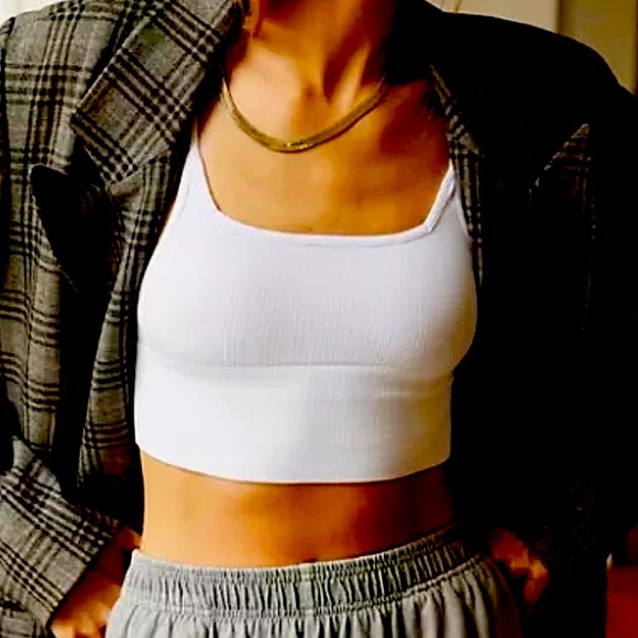💕NWT Free People Andi Square Neck Seamless White ribbed Bralette tank sz M/L - Picture 2 of 5